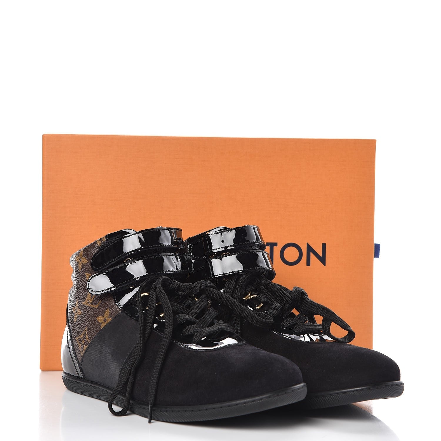 Louis Vuitton Suede Patent Monogram Move Up Sneakers 36 Black 9 of 10