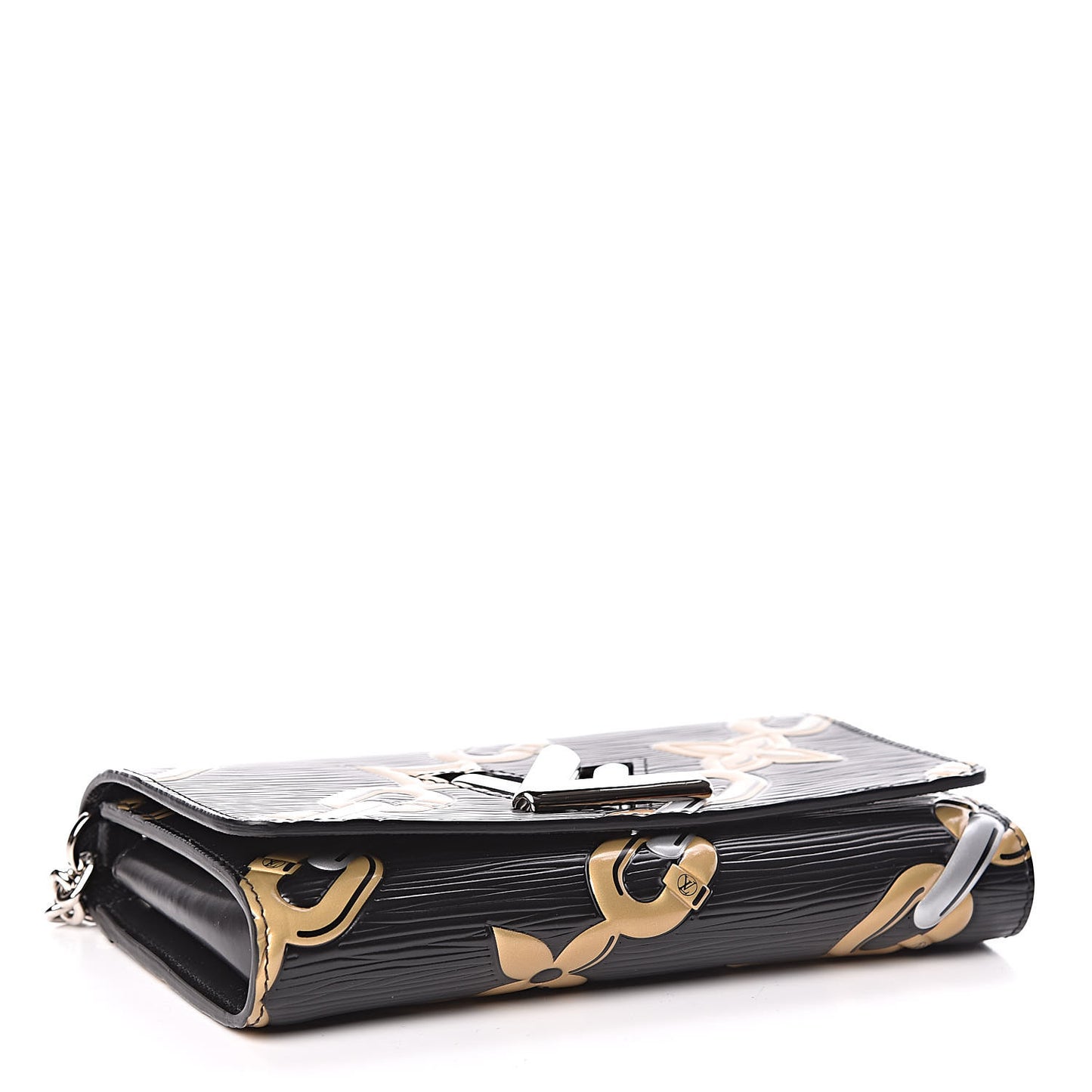 Epi Chain Flower Print Twist Chain Wallet Black