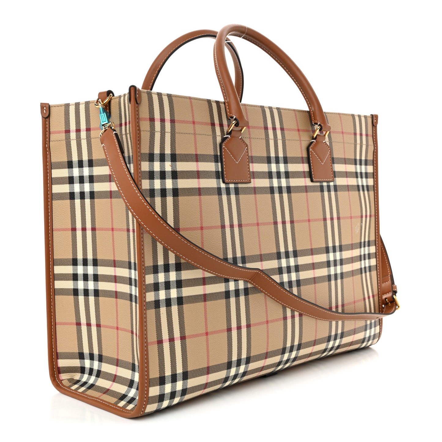 Canvas Vintage Check Calfskin Medium Freya Tote Briar Brown