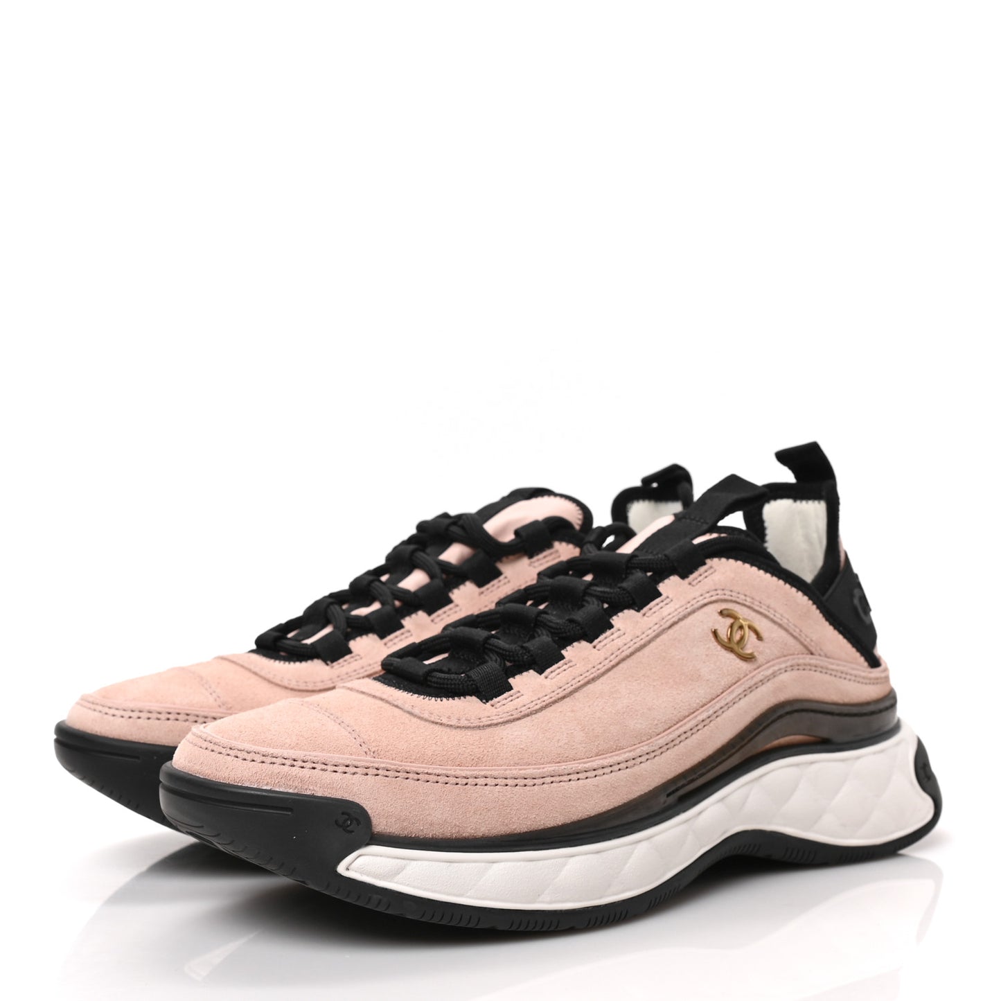 Suede Calfskin Nylon Grosgrain CC Sneakers 39 Light Pink