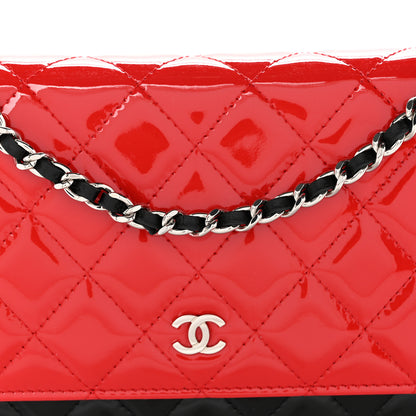 Chanel Patent Quilted Bi-Color Wallet On Chain WOC Red Black 9 of 12