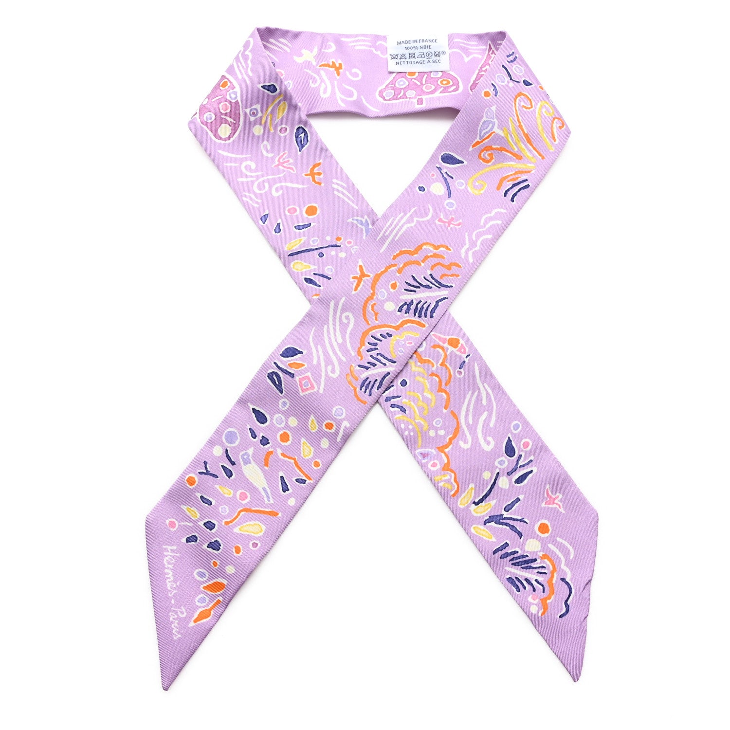 Hermes Silk Isola Di Primavera Twilly Lilas Orange Jaune 1 of 3