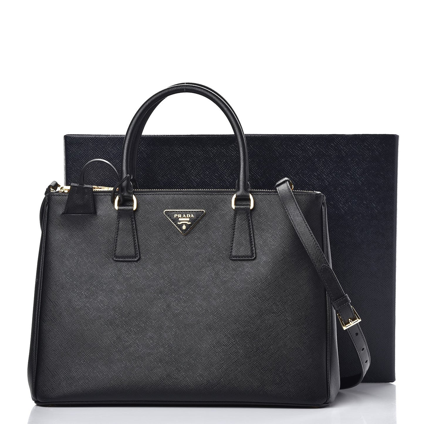 Saffiano Medium Galleria Double Zip Tote Black