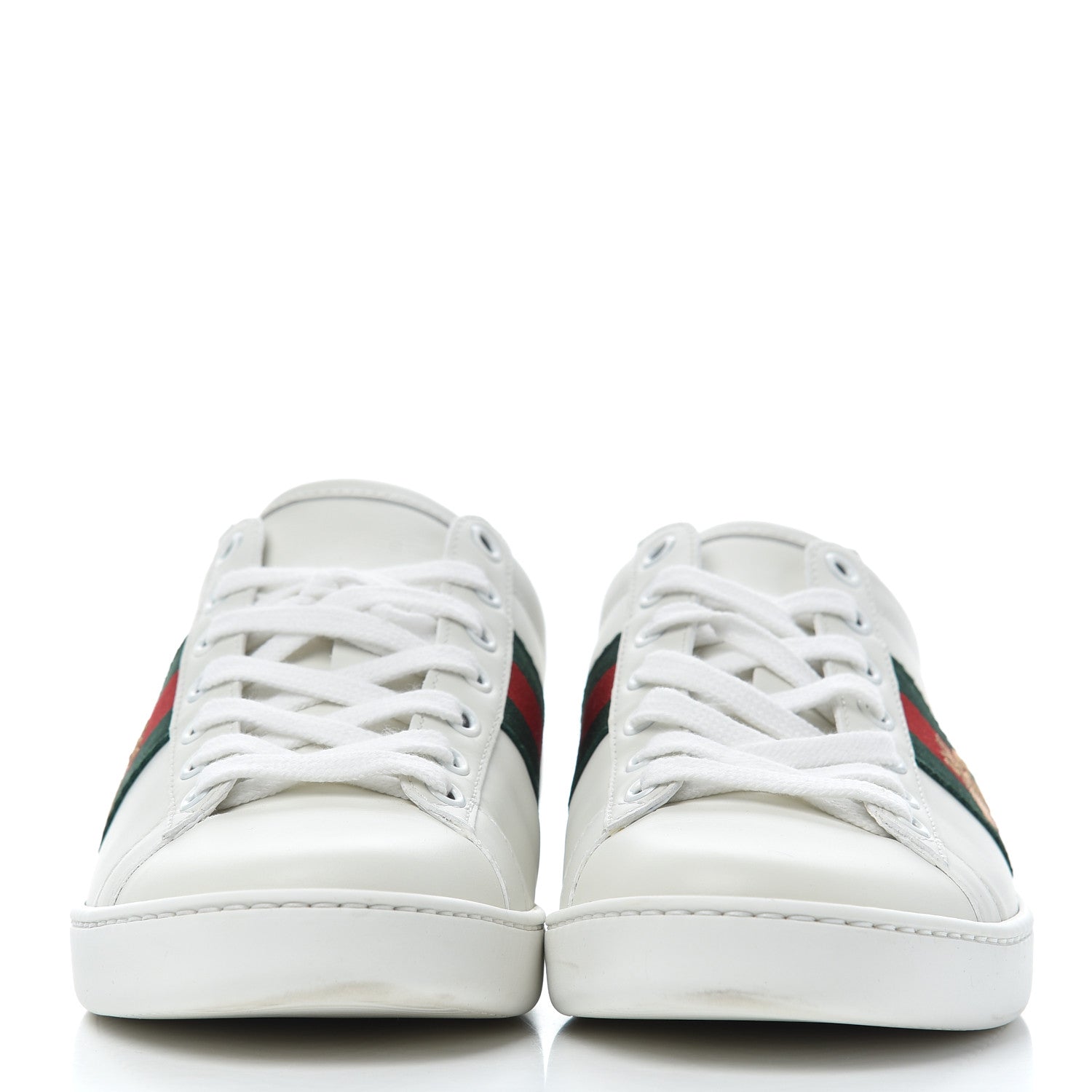 Gucci Calfskin Ayers Bee Embroidered Womens Ace Sneakers 37.5 White Green 2 of 18