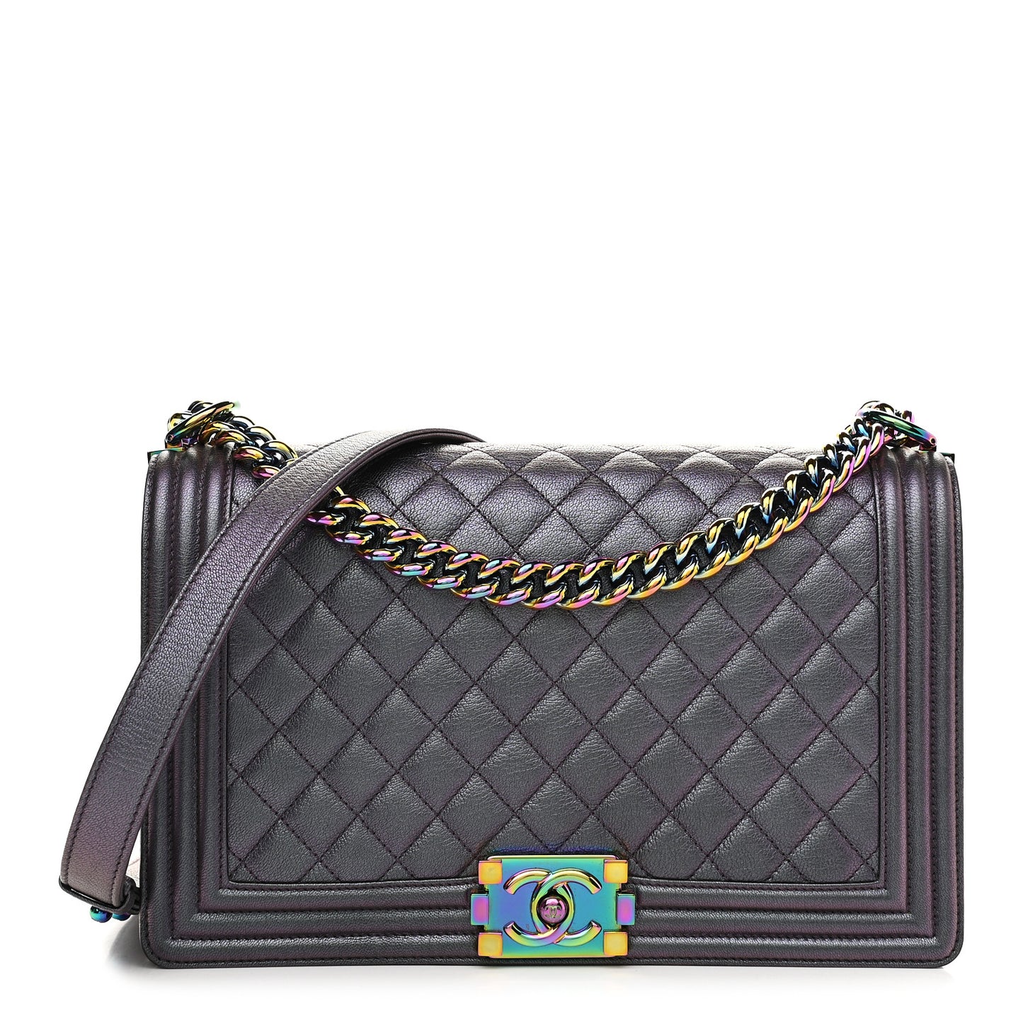Iridescent Goatskin Quilted New Medium Boy Flap Purple