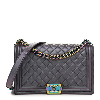 Chanel Iridescent Goatskin Quilted New Medium Boy Flap Purple 1 of 10