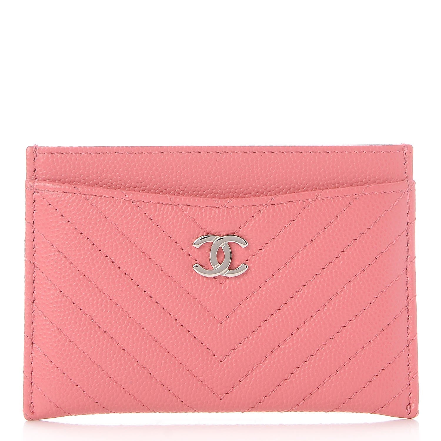 Chanel Caviar Chevron Quilted Card Holder Pink 1 of 9