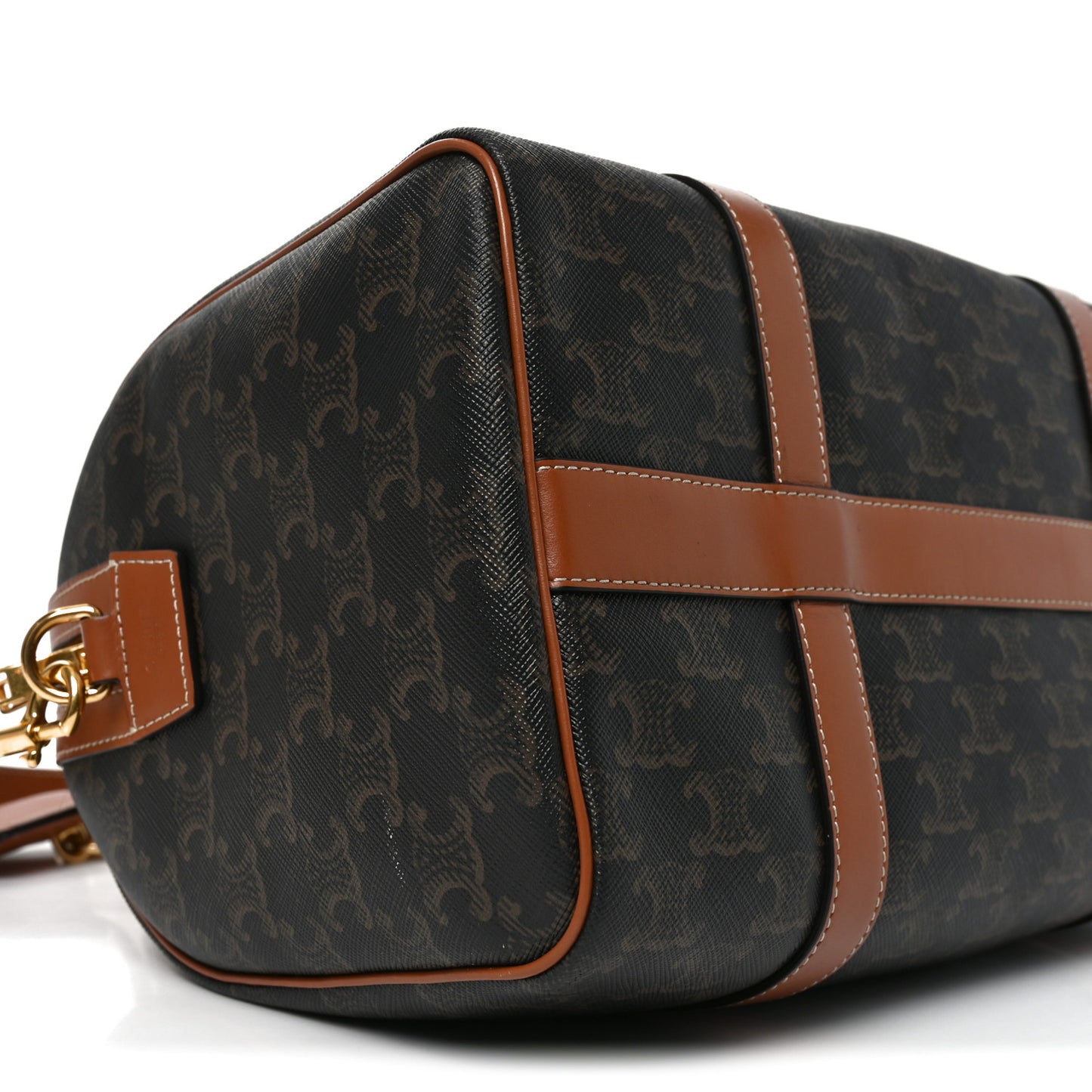 Triomphe Canvas Calfskin Boston Bag Tan