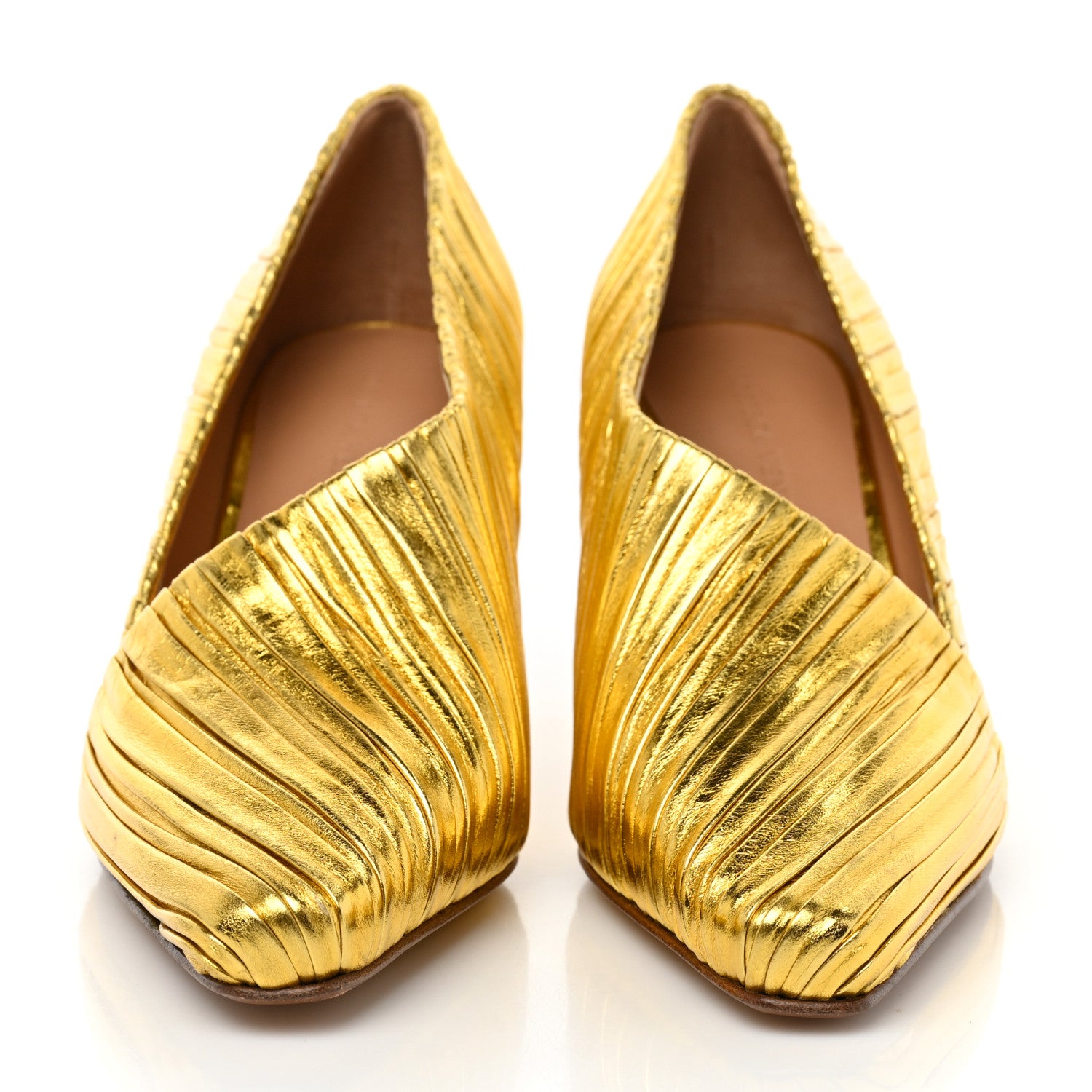 Bottega Veneta Metallic Bark Nappa Almond Pumps 39 Gold 2 of 7