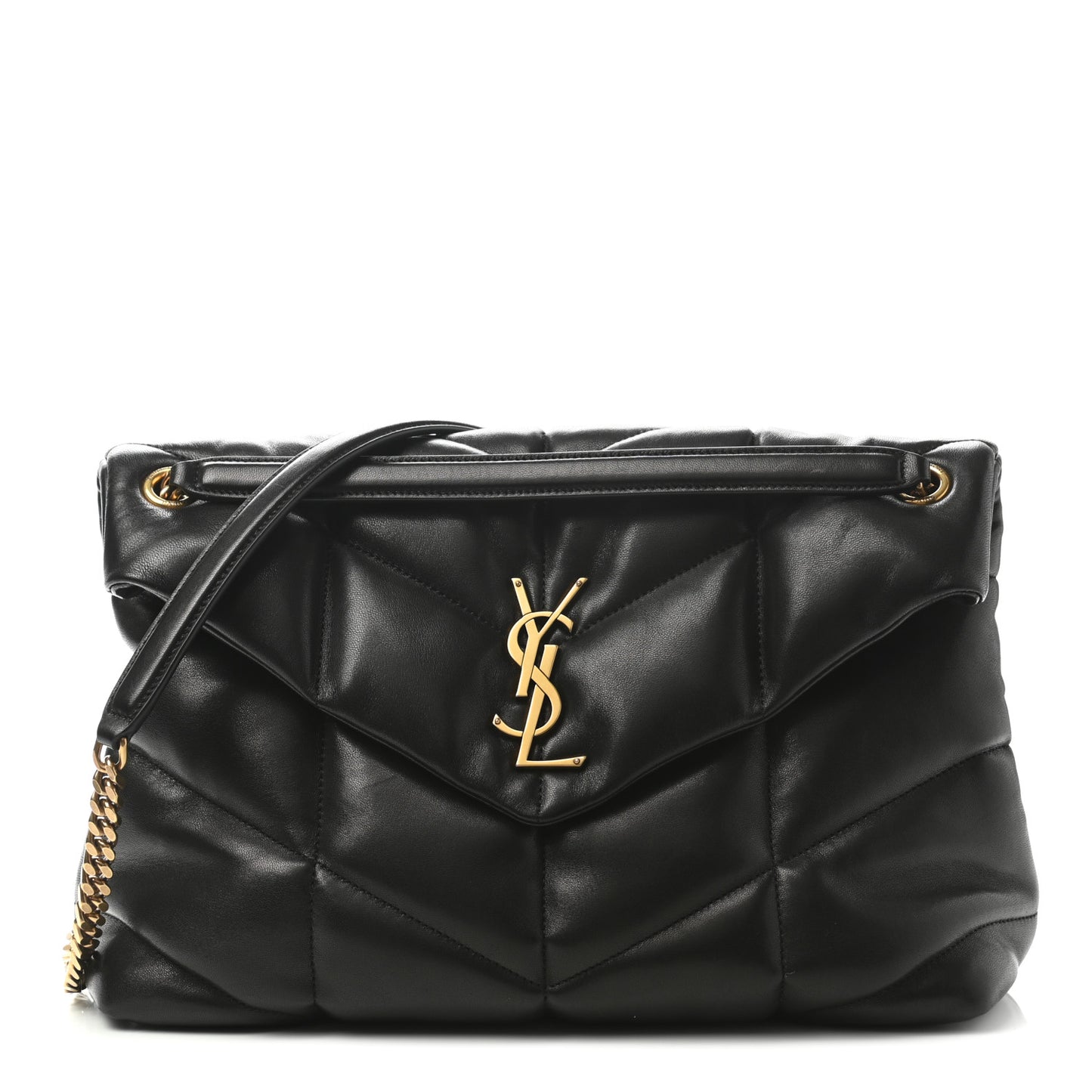 Lambskin Quilted Medium Loulou Puffer Monogram Chain Satchel Black