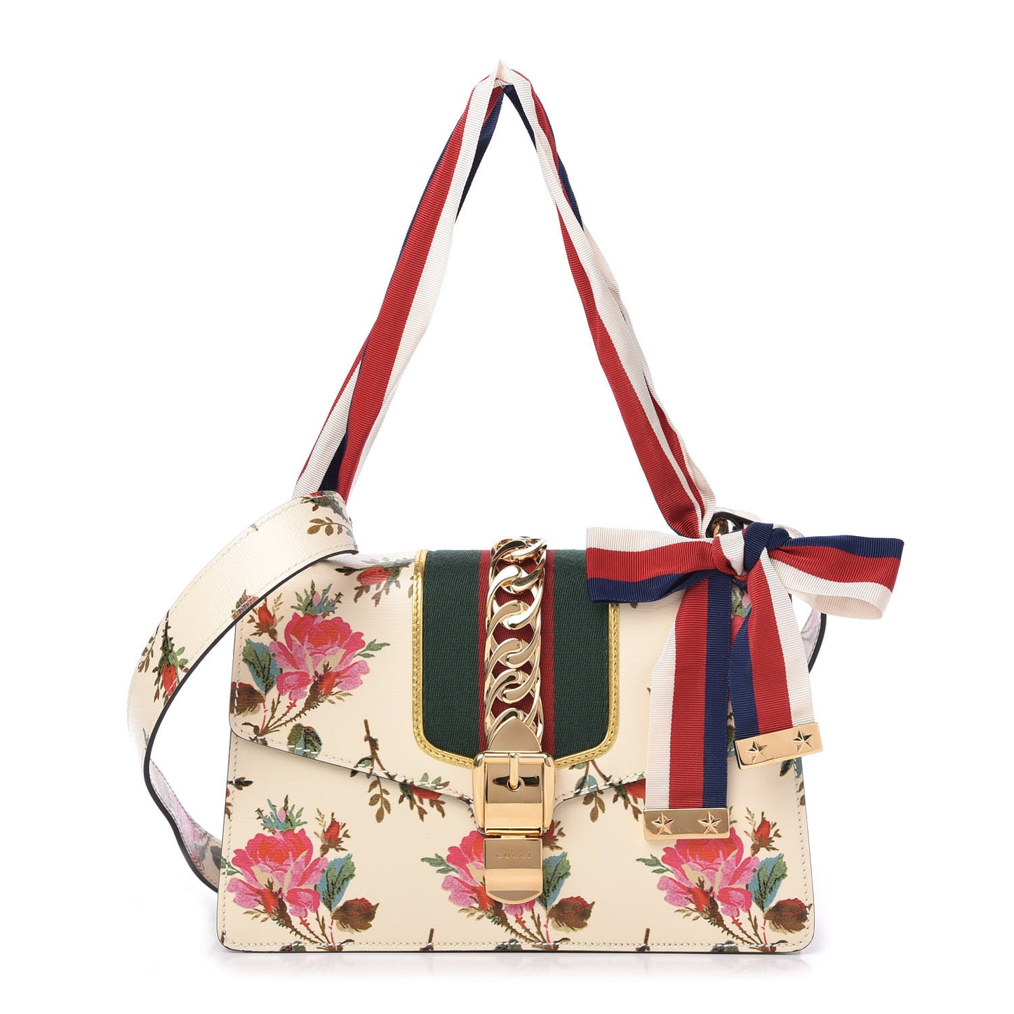 Calfskin Floral Small Sylvie Top Handle Bag Off White