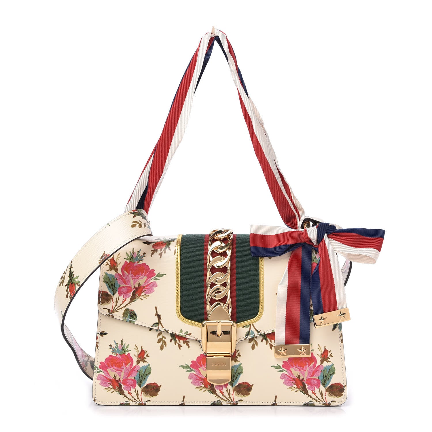 Gucci Calfskin Floral Small Sylvie Top Handle Bag Off White 1 of 10