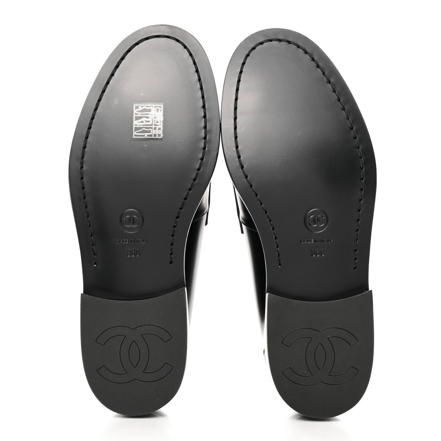Shiny Calfskin CC Loafers 36 Black White