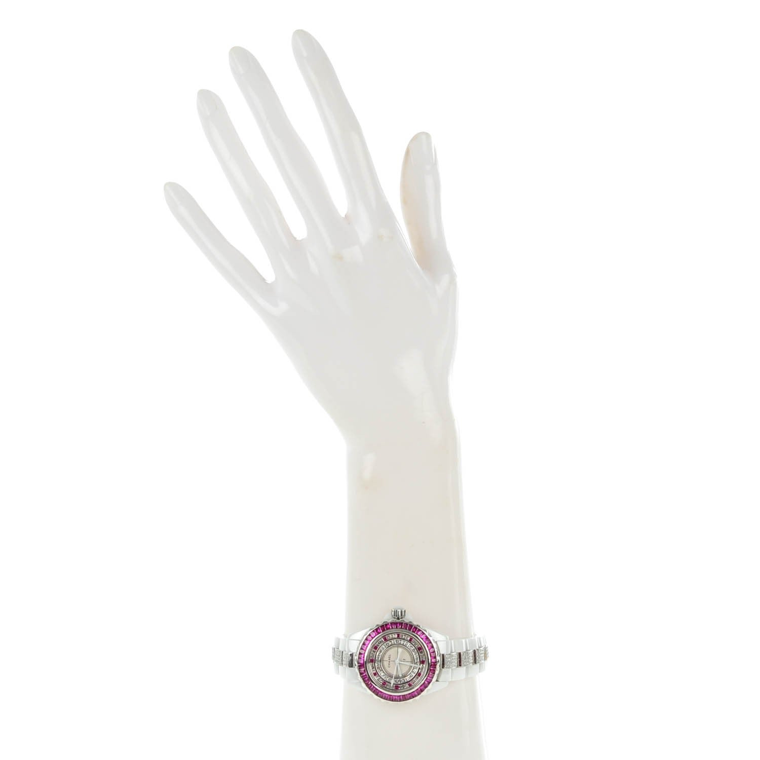 Chanel Stainless Steel Ceramic Diamond Ruby 33mm J12 Quartz Watch White 2 of 5