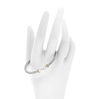 David Yurman Sterling Silver 18K Yellow Gold 4mm Cable Buckle Bracelet 2 of 5
