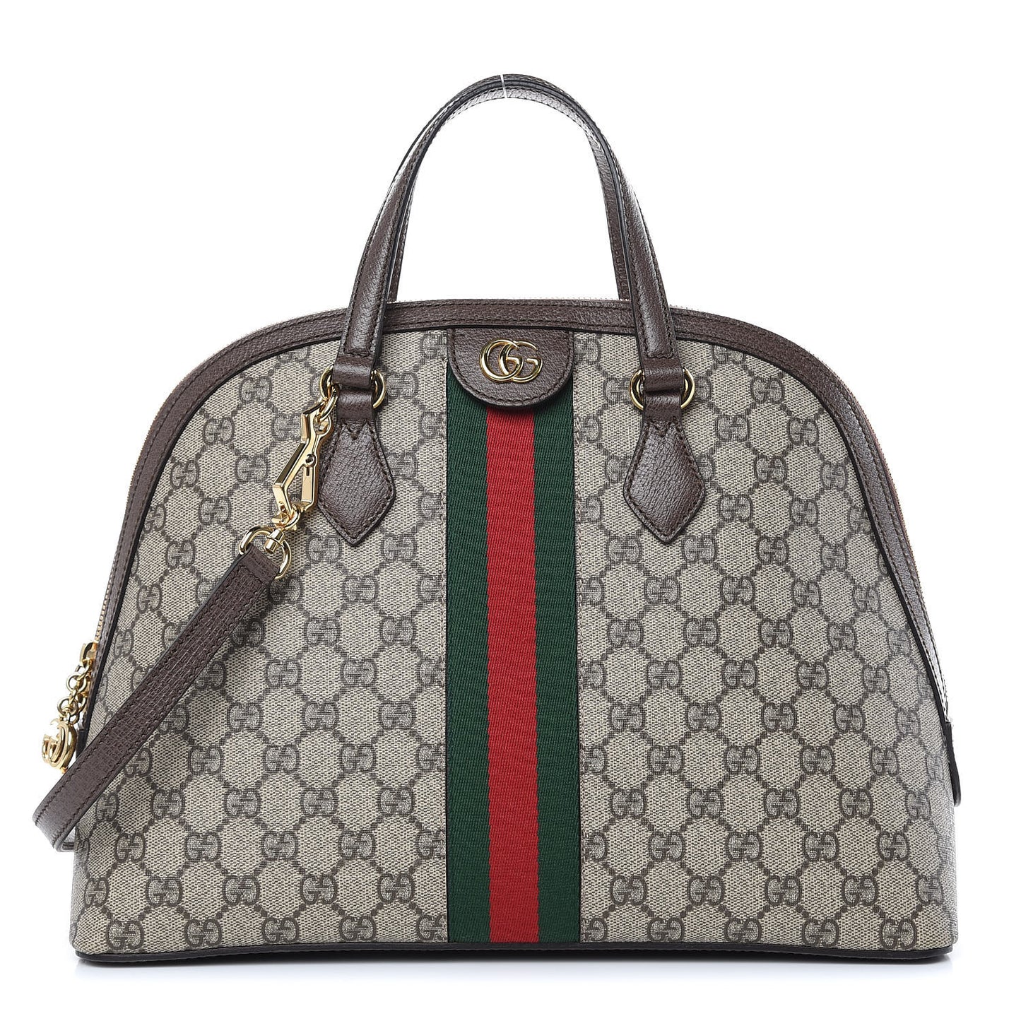 GG Supreme Monogram Web Medium Ophidia Top Handle Dome Bag Brown