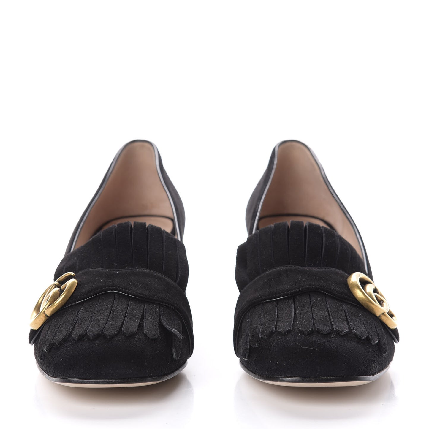Kid Scamosciato GG Marmont Fringe 50mm Loafer Pumps 40 Black