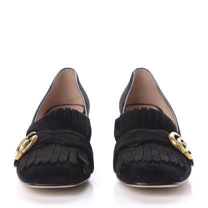 Gucci Kid Scamosciato GG Marmont Fringe 50mm Loafer Pumps 40 Black 2 of 9