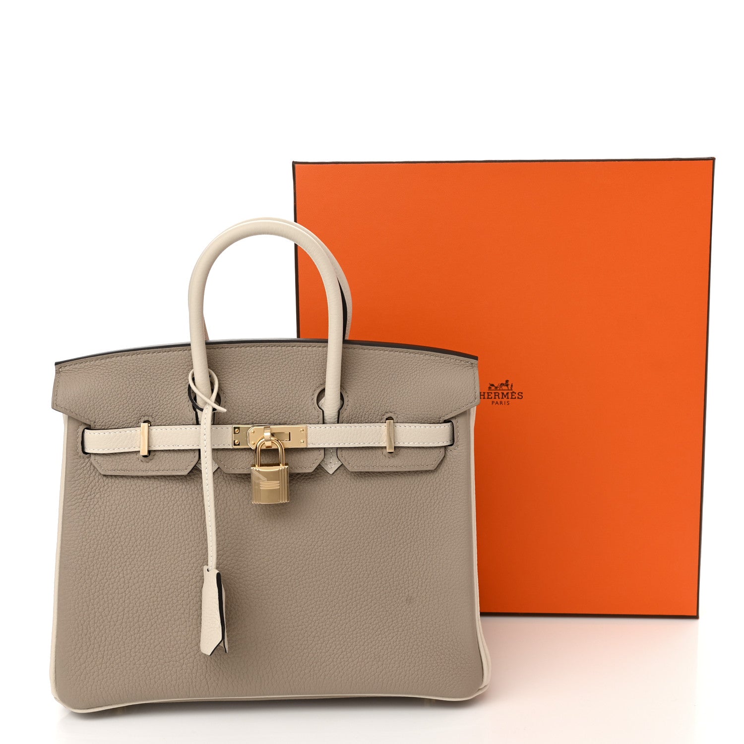 Hermes Togo Horseshoe Birkin 25 Gris Tourterelle Craie 10 of 10