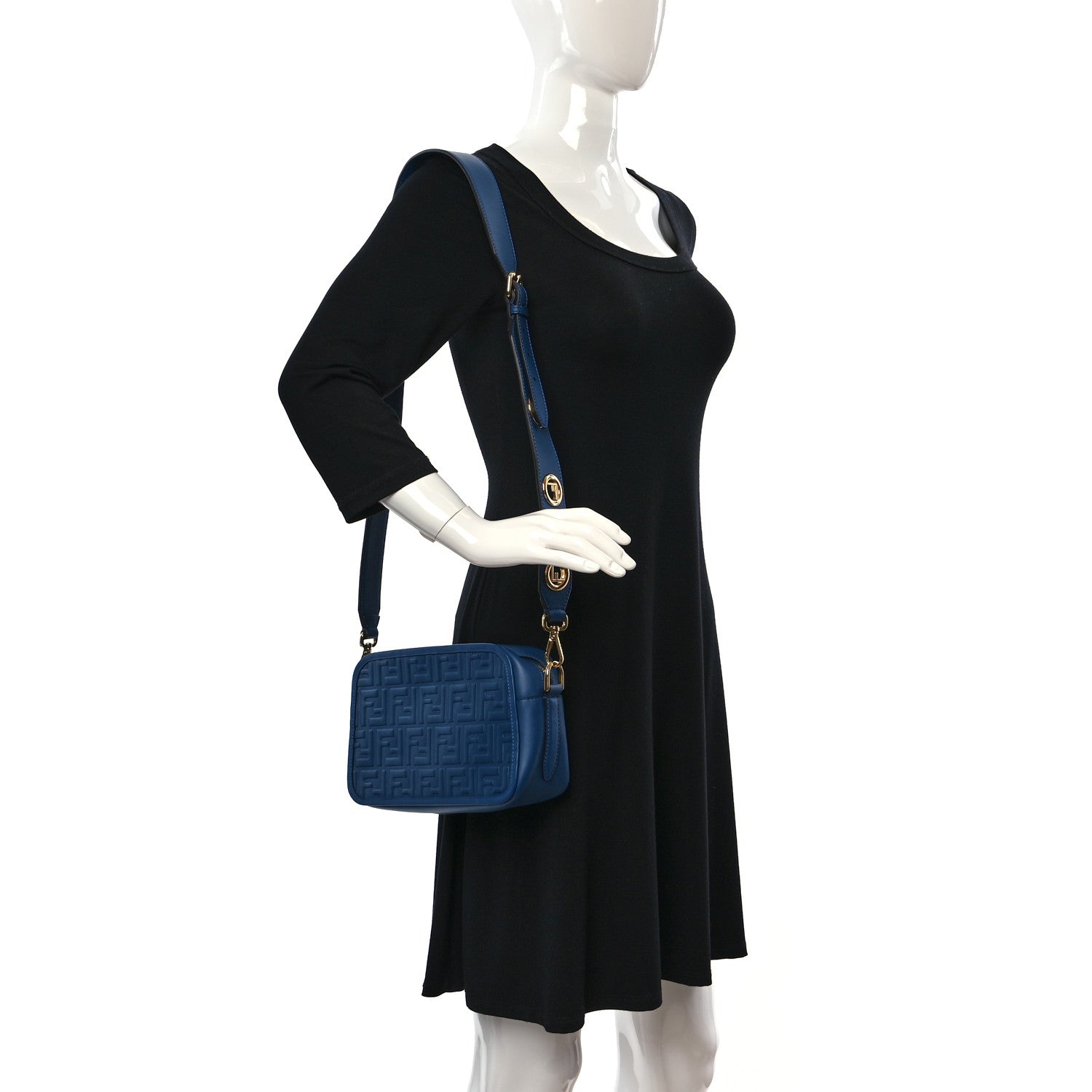 Fendi Vitello Century FF 1974 Embossed Camera Case Blueberry 2 of 9