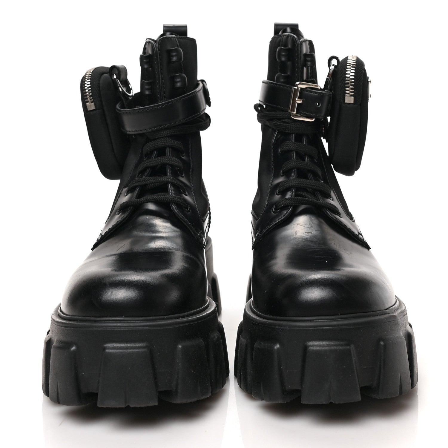 Prada Spazzolato Rois Nylon Metal Triangle Logo Monolith Pouch Pocket 55mm Boots 38 Black 2 of 8