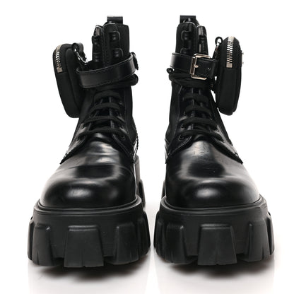 Prada Spazzolato Rois Nylon Metal Triangle Logo Monolith Pouch Pocket 55mm Boots 38 Black 2 of 8