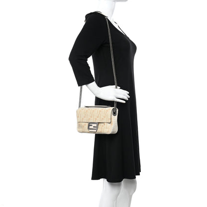 Fendi Chenille Vitello Seta FF Midi Chain Baguette White 2 of 12