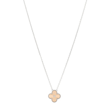 Van Cleef & Arpels 18K White Rose Gold Diamond Guilloche Vintage Alhambra Pendant Necklace 1 of 5