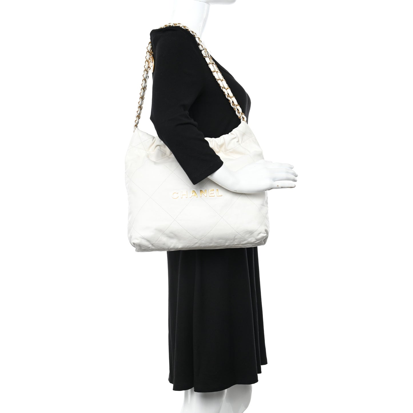 Shiny Calfskin Quilted Small Chanel 22 White