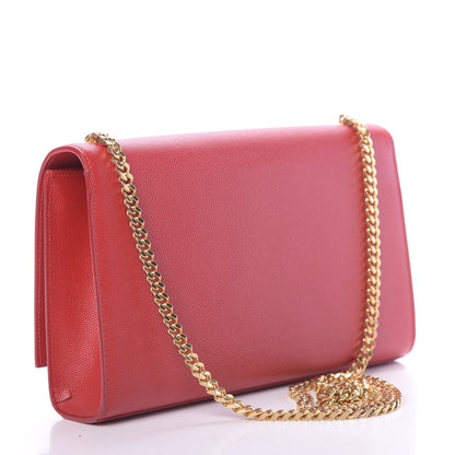Saint Laurent Grain De Poudre Medium Monogram Kate Satchel Red 3 of 10