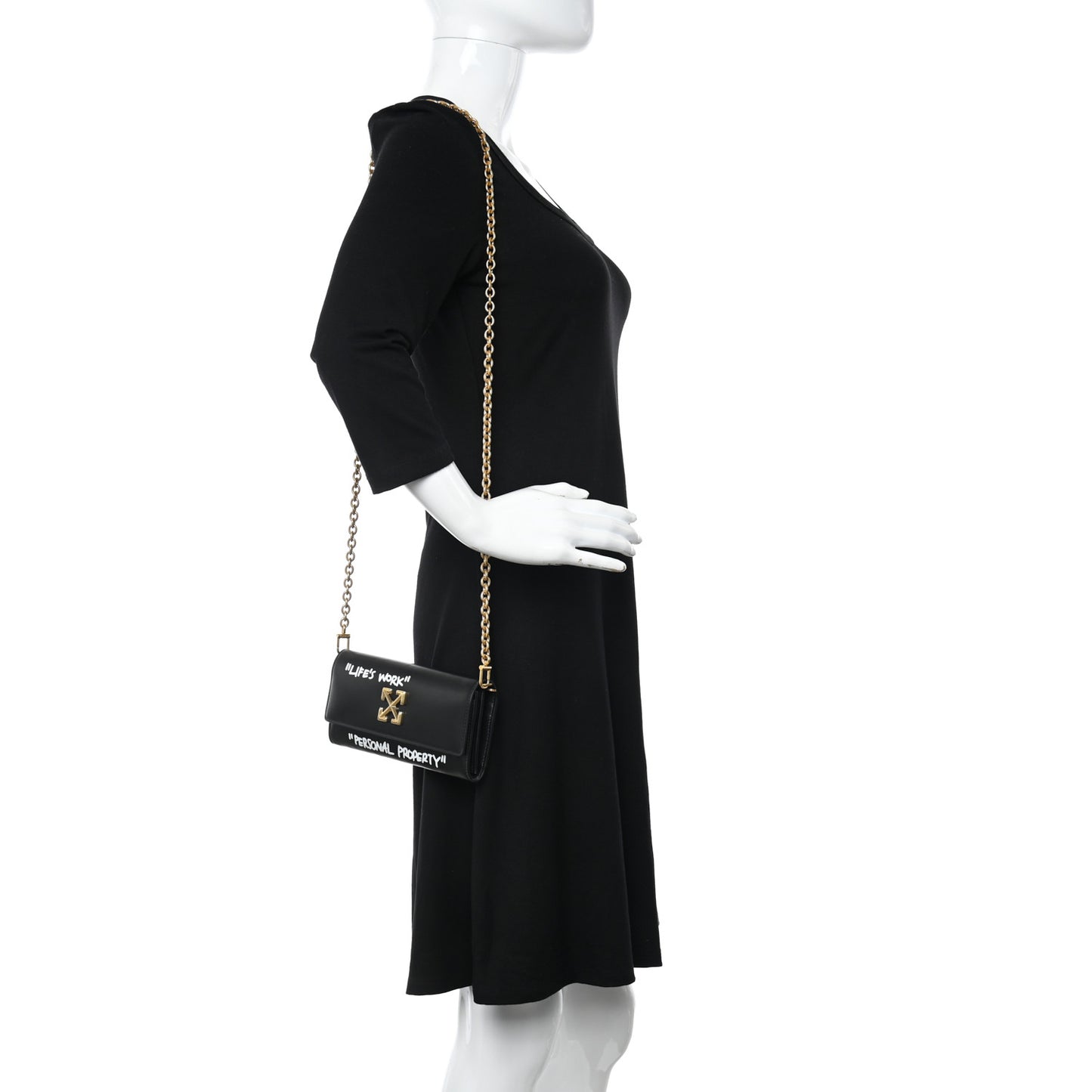 Calfskin Jitney Quote Flap Wallet On Chain Black