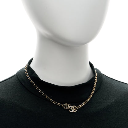 Chanel Metal Calfskin Crystal Double CC Short Necklace Black Gold 2 of 6
