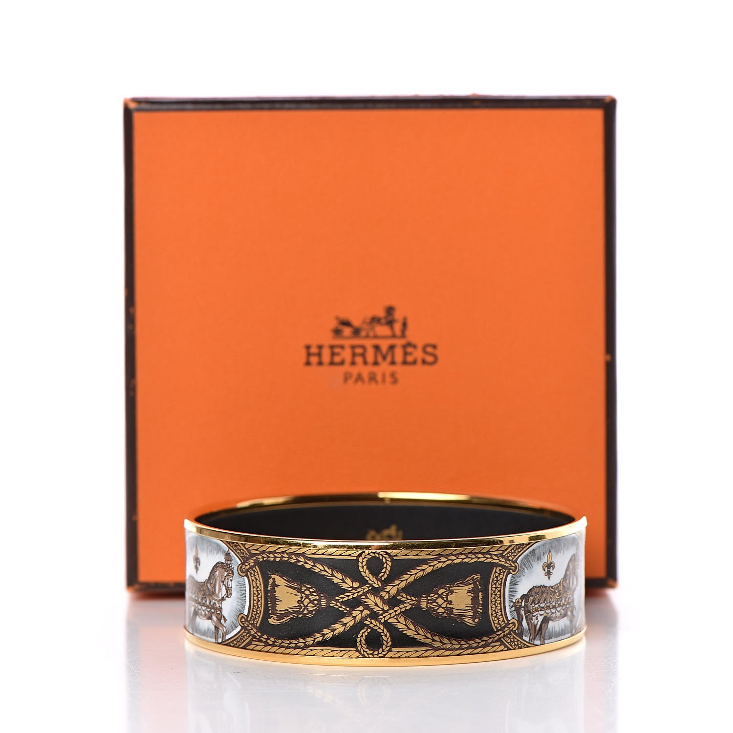 Hermes Enamel Printed Wide Grand Apparat Bracelet 70 Black 6 of 6