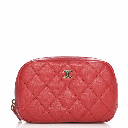Chanel Caviar Quilted Small Curvy Pouch Cosmetic Case Dark Red 1 of 8