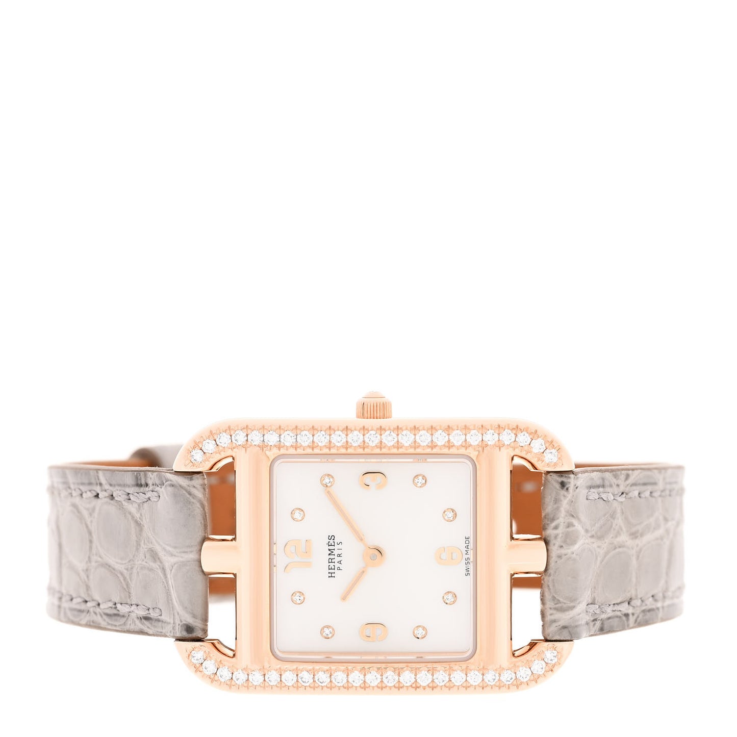 18K Rose Gold Alligator Diamond Bezel Mother of Pearl 23mm Cape Cod Quartz Watch Gris Perle