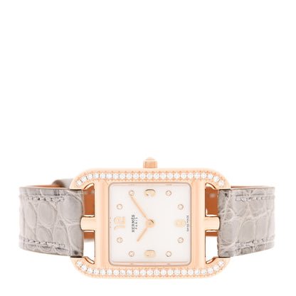Hermes 18K Rose Gold Alligator Diamond Bezel Mother of Pearl 23mm Cape Cod Quartz Watch Gris Perle 2 of 5