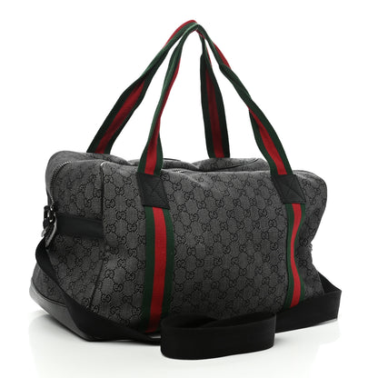 Gucci Denim Monogram Web Large Carry On Duffle Bag Black 3 of 10