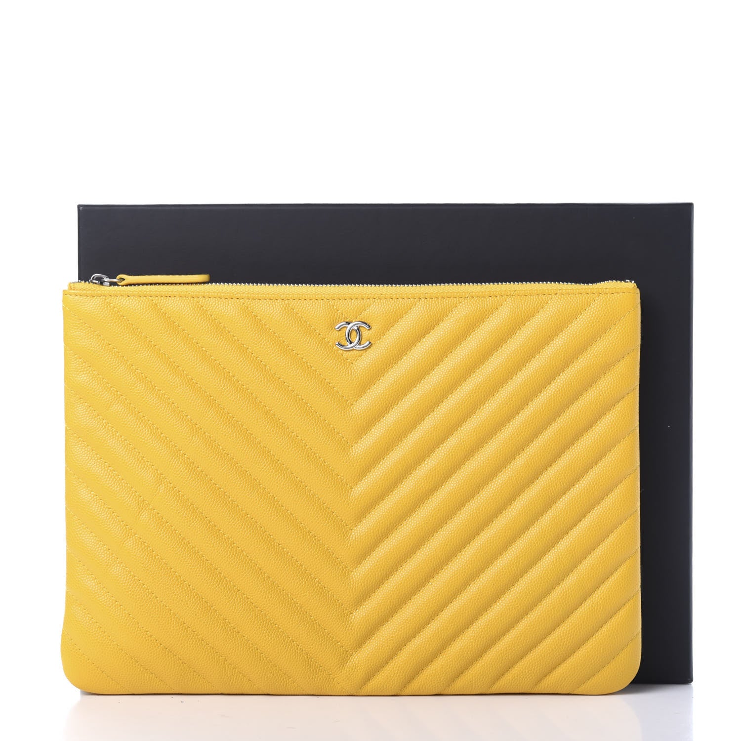 Chanel Caviar Chevron Quilted Medium Cosmetic Case Yellow 8 of 8