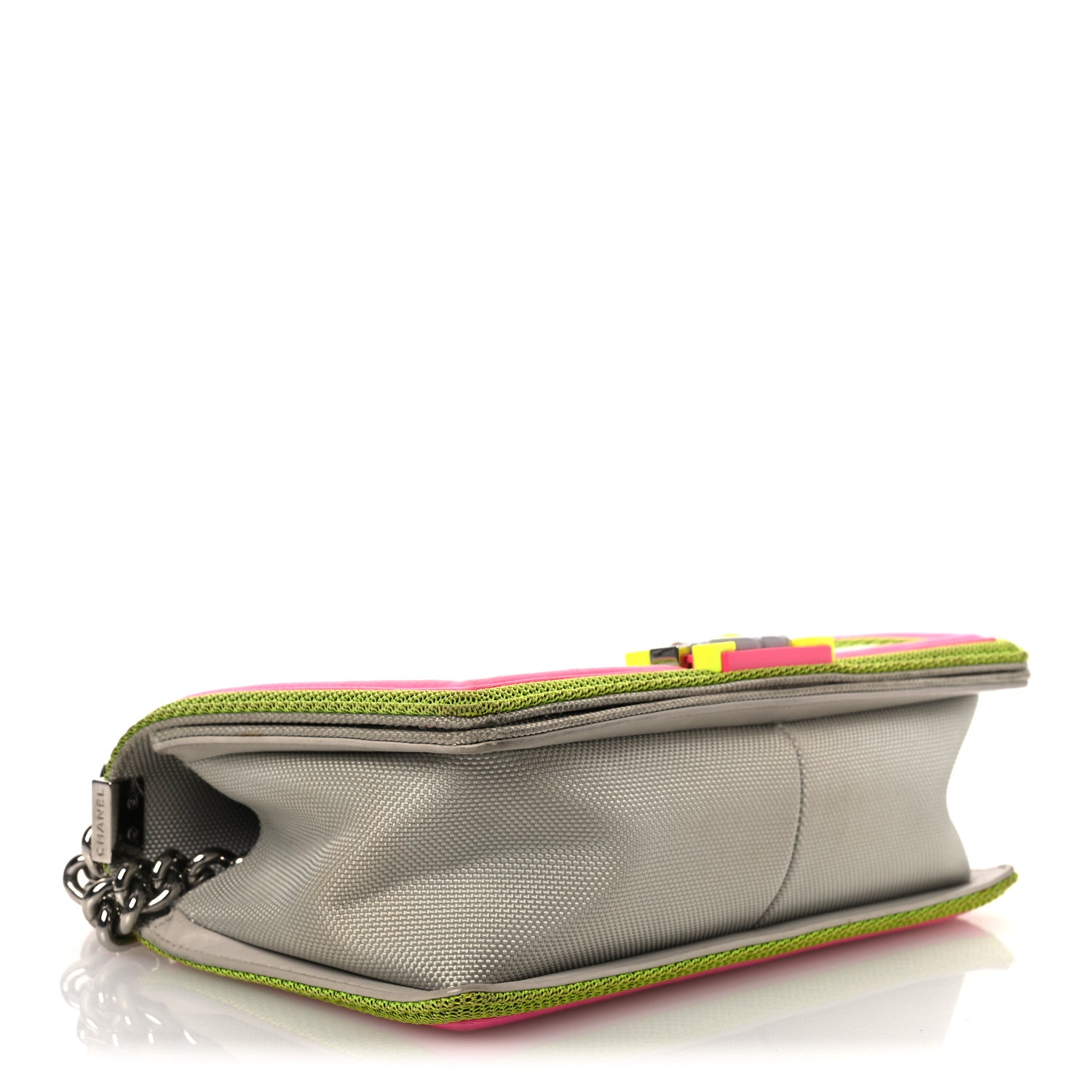 Chanel Canvas Quilted Medium Fluo Boy Flap Dark Grey Fuchsia Green 4 of 18