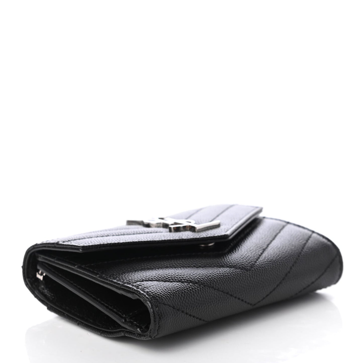 Grain De Poudre Matelasse Chevron Monogram Compact Tri Fold Wallet Black
