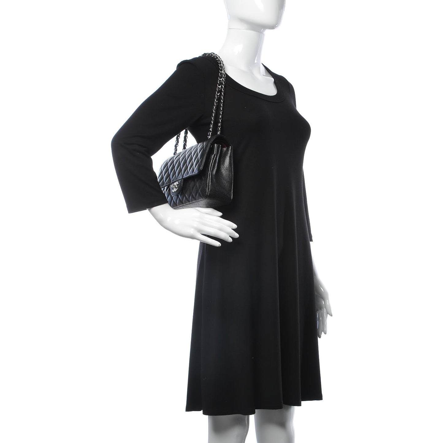 Caviar Quilted Medium Double Flap Black