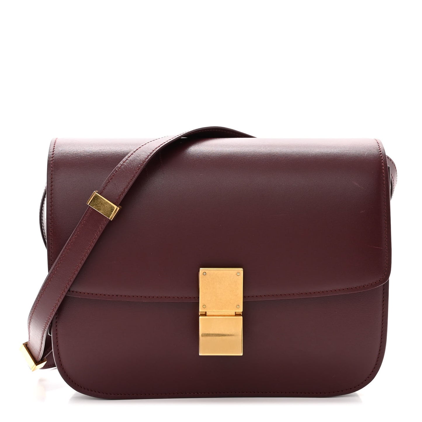 Box Calfskin Medium Classic Box Flap Bag Burgundy
