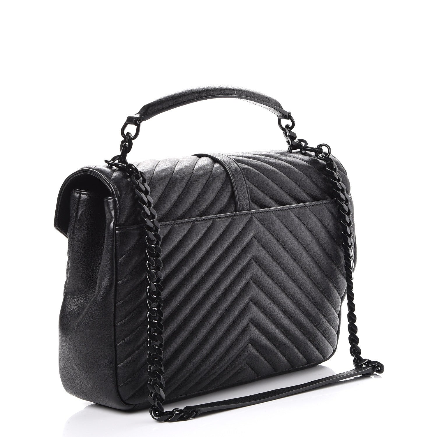 Saint Laurent Sheepskin Matelasse Chevron Monogram Monochrome Large College Satchel Black 3 of 7