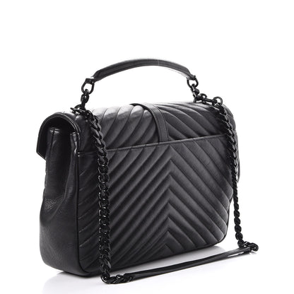 Saint Laurent Sheepskin Matelasse Chevron Monogram Monochrome Large College Satchel Black 3 of 7