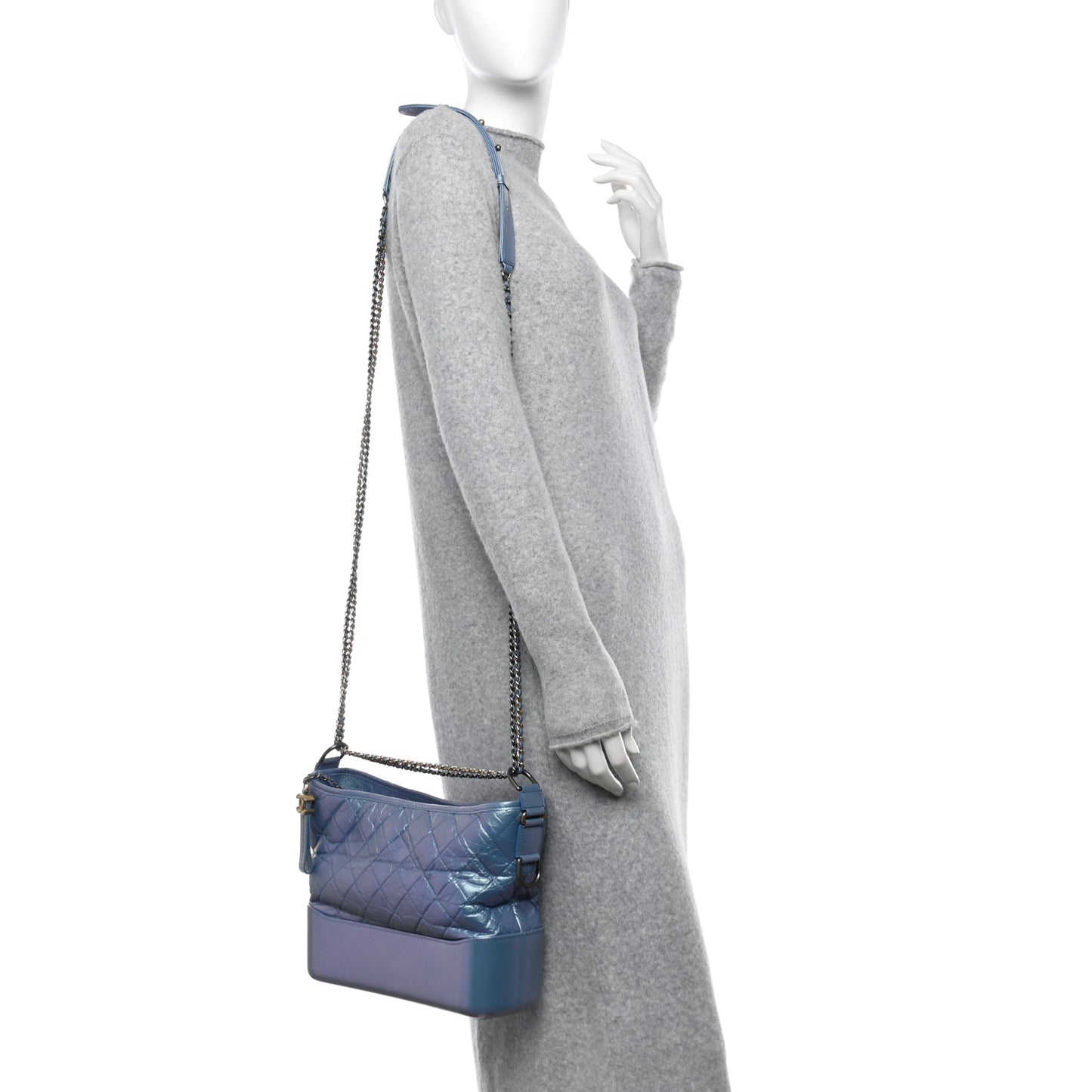 Iridescent Aged Calfskin Quilted Medium Gabrielle Hobo Blue
