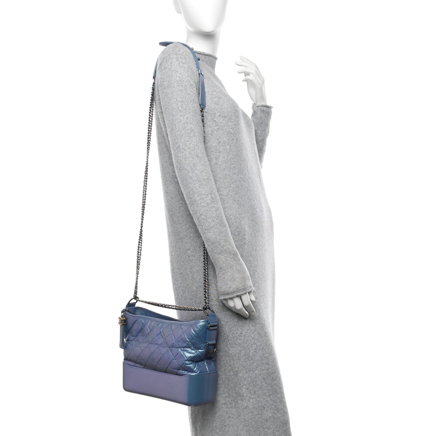 Chanel Iridescent Aged Calfskin Quilted Medium Gabrielle Hobo Blue 3 of 13