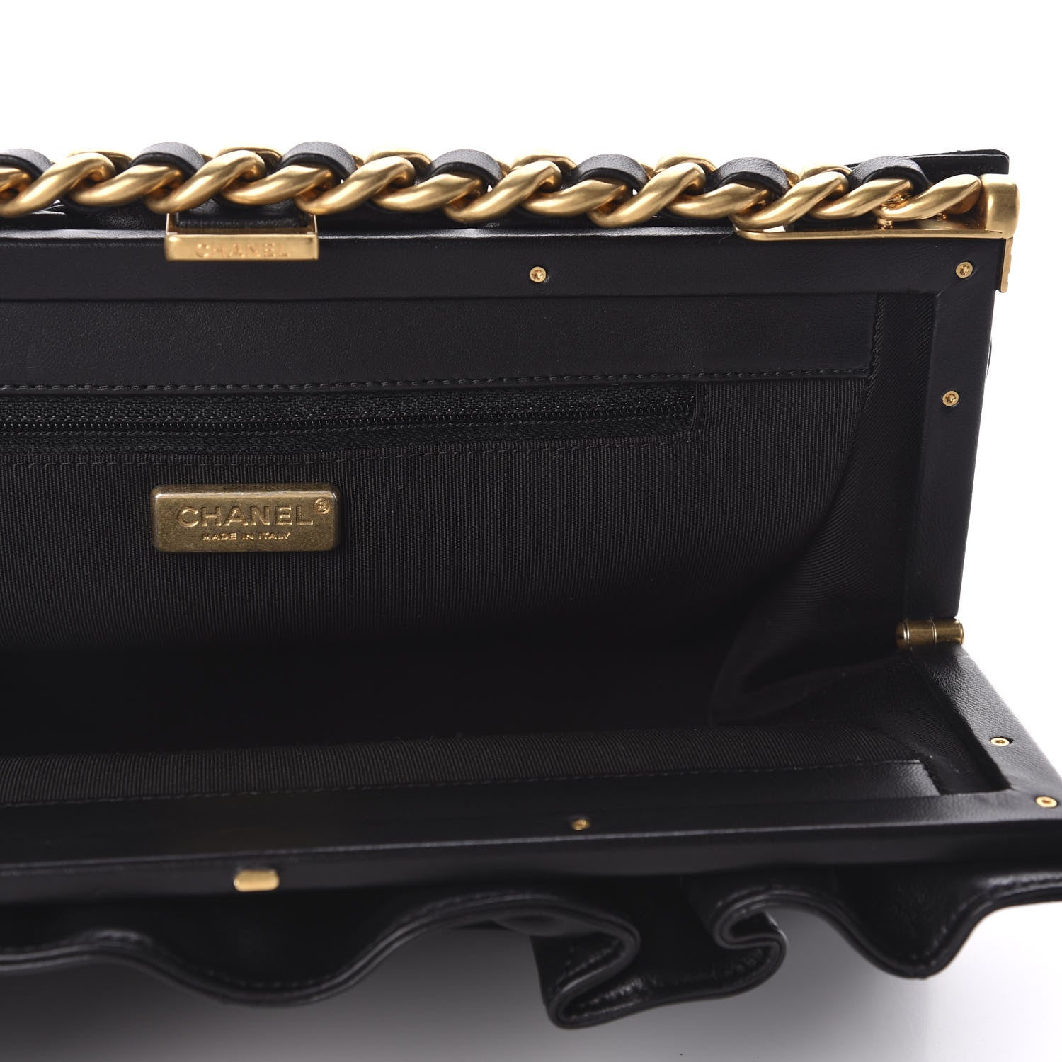 Chanel Lambskin Chain Kiss Lock Clutch Black 5 of 9