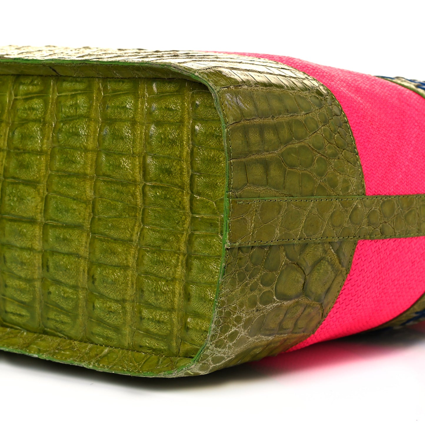Crocodile Canvas Woven Tote Pink Green Blue