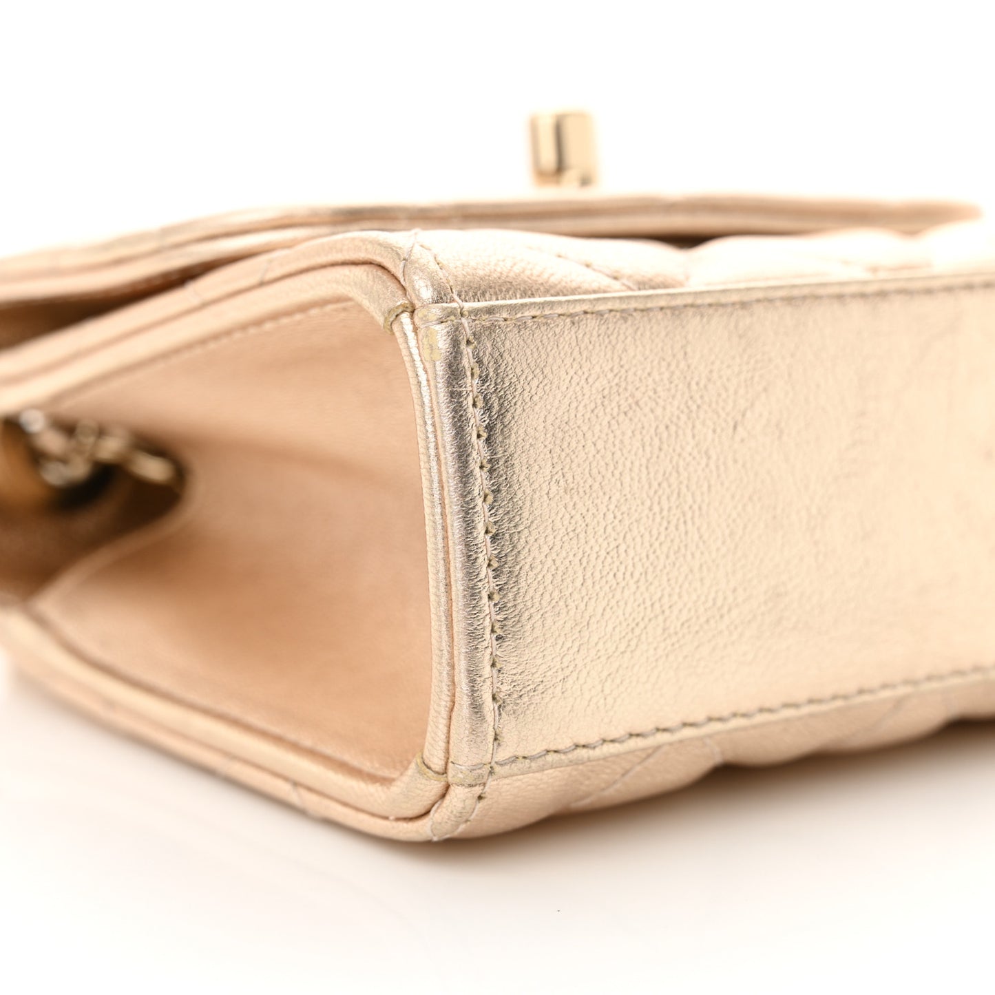 Metallic Lambskin Quilted Mini Trendy CC Clutch With Chain Gold