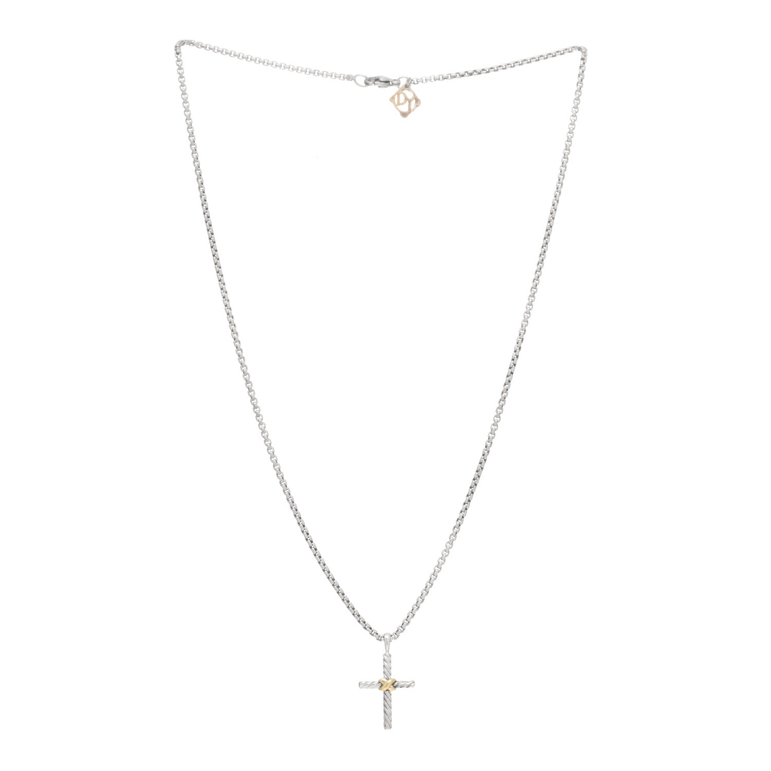 David Yurman Sterling Silver 14K Yellow Gold Petite X Cross Pendant Necklace 2 of 3